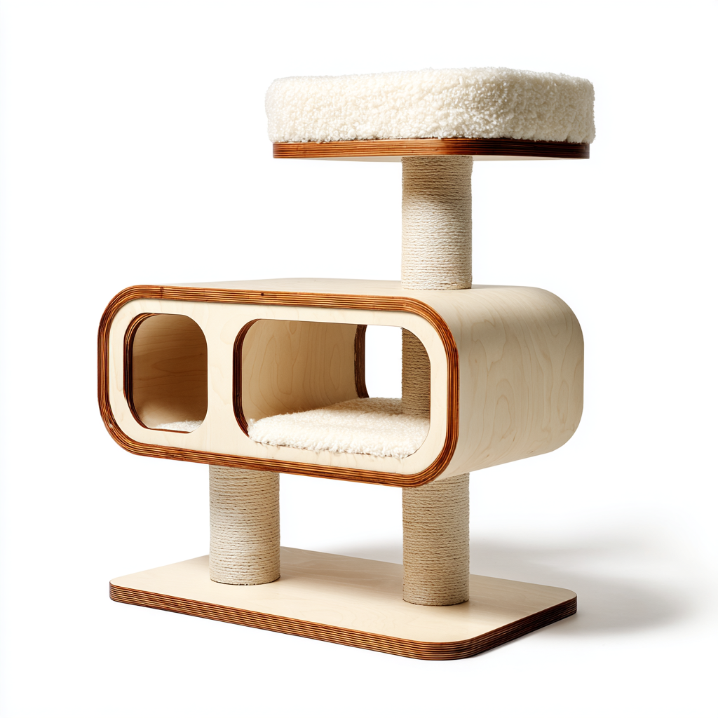 Modern Minimalist Solid Wood Cat Tower with Washable Pads