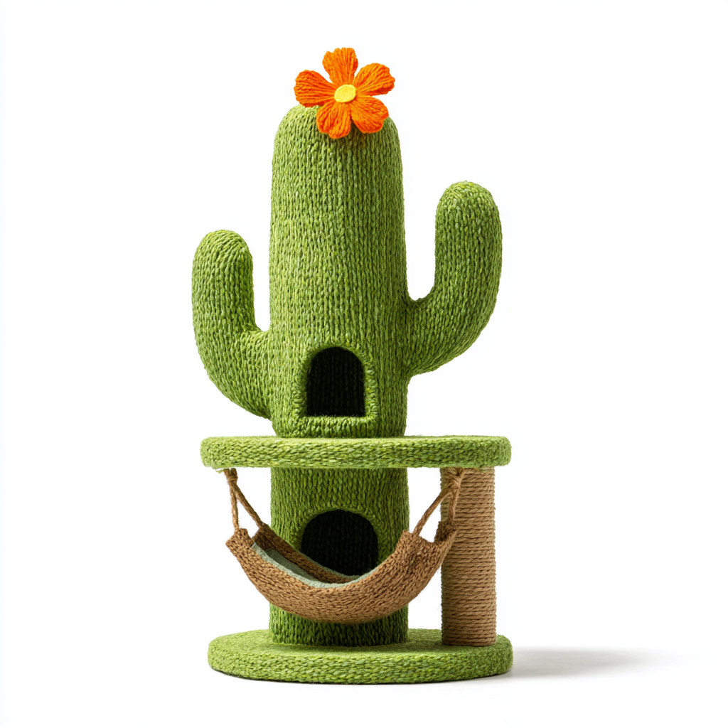 Cute Cactus Cat Scratching Post with Hammock