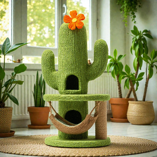 Cute Cactus Cat Scratching Post with Hammock